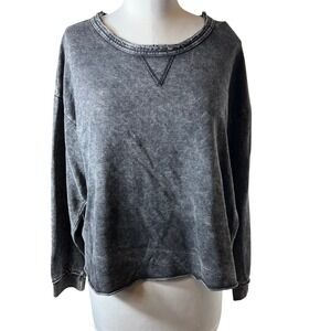 Like Love Womens Acid Wash Cropped Sweatshirt Charcoal Gray Raw Hem Med/Large